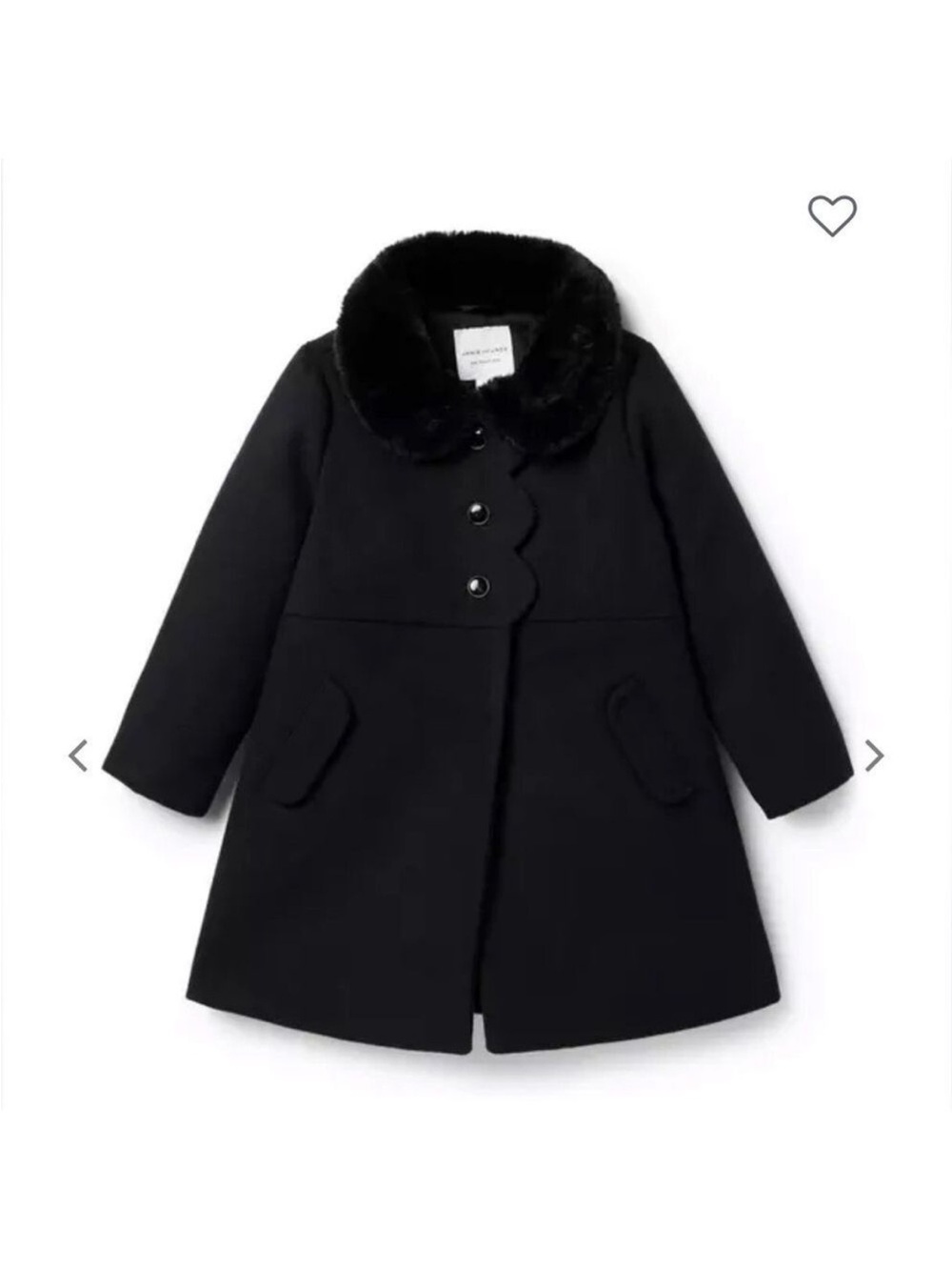 Janie and Jack Girls' Black Wool Pea Coat with Faux Fur Collar